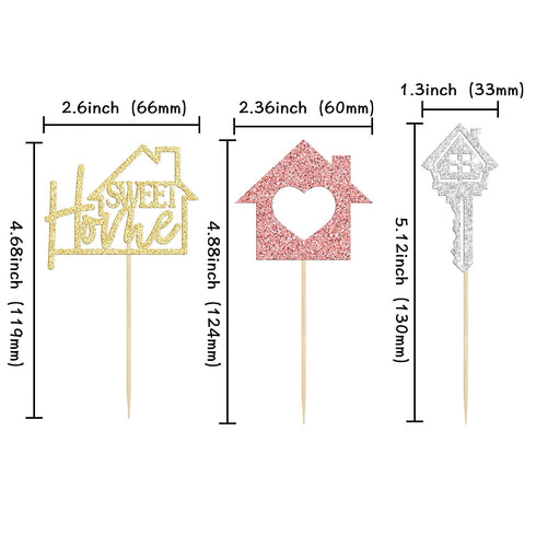 24 Pack Gyufise Sweet Home Cupcake Toppers Glitter key Housewarming Cupcake Picks for Welcome New Home Theme Party Cake