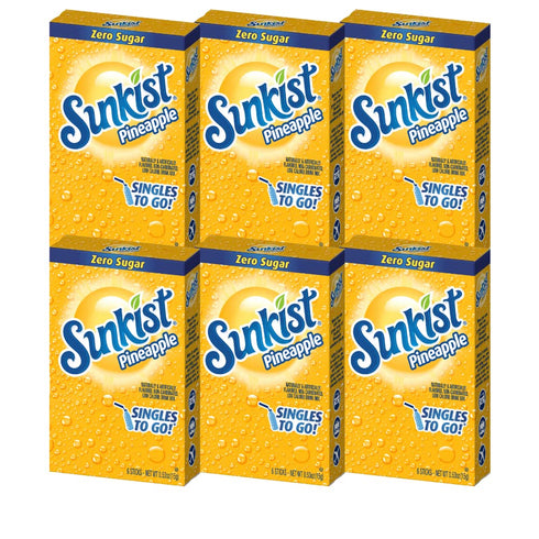 Sunkist Singles-To-Go Drink Mix, Pineapple, Non-Carbonated, Low-Calorie, Zero Sugar, 6 CT in