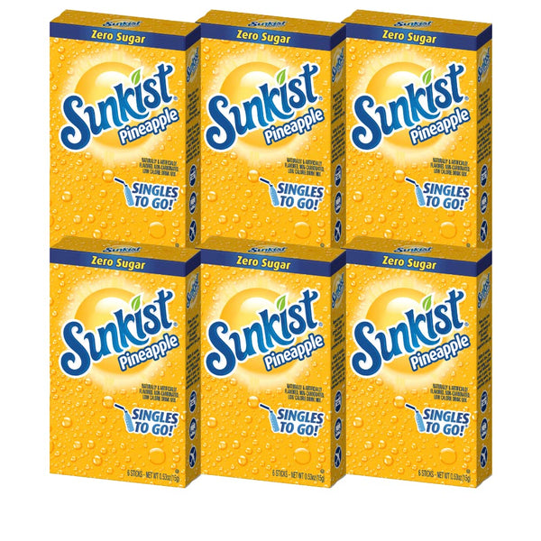 Sunkist Singles-To-Go Drink Mix, Pineapple, Non-Carbonated, Low-Calorie, Zero Sugar, 6 CT in