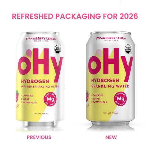 12 Pack (12oz oHy Hydrogen Sparkling Water Magnesium & Antioxidant Hydration, Zero Sugar, Zero Calories, Strawberry