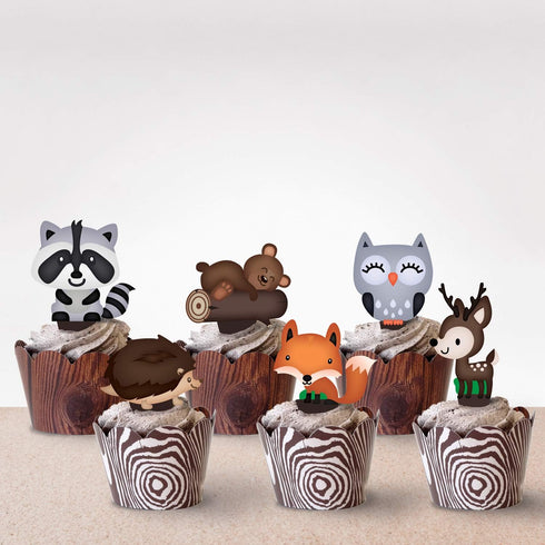 Pretty Cute Studios 48 Count Woodland Animals Cupcake and Cake Toppers – Includes 8 Owls, 8 Teddy Bears, 8 Raccoons, 8