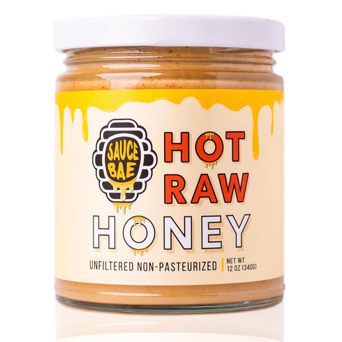 Sauce Bae Hot Raw Honey | Unfiltered & Unpasteurized, 100% USA White Clover, 12 Oz
