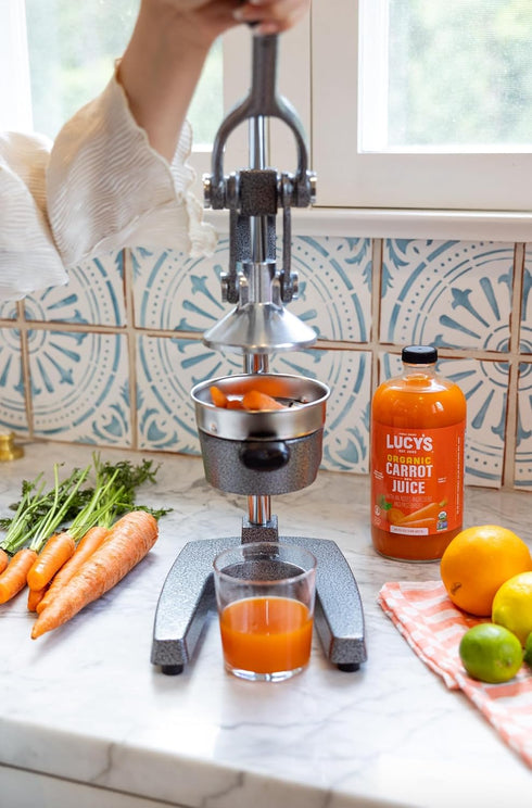 99% 34 oz. Lucys Family Owned - AMERICAN CARROTS Organic Pure Carrot Juice, Glass Bottle (Fresh Pressed