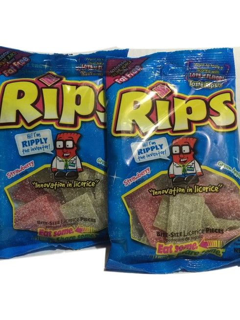 Rips Strawberry and Green Apple Licorice Pieces, 4 Ounce Bags, 2 Bags