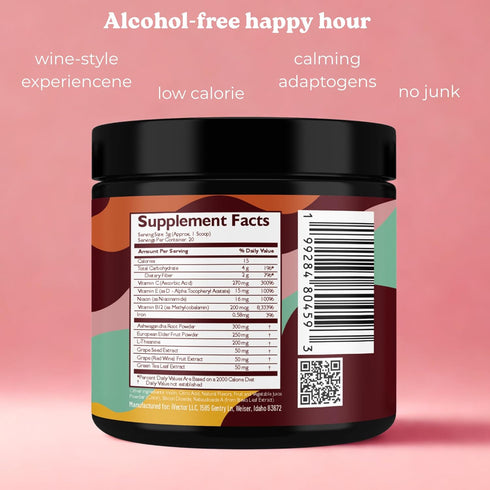 8oz (20 Vinzi Non-Alcoholic Calm Drink Mix Wine Alternative Ritual with Ashwagandha, L-Theanine & Vitamins, Zero