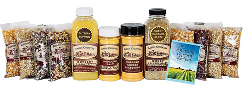 Country 8-4 Set Amish Popcorn | Ounce Variety Gift with Buttery Topping, Sweet Caramel Glaze, Ballpark Salt & Cheddar