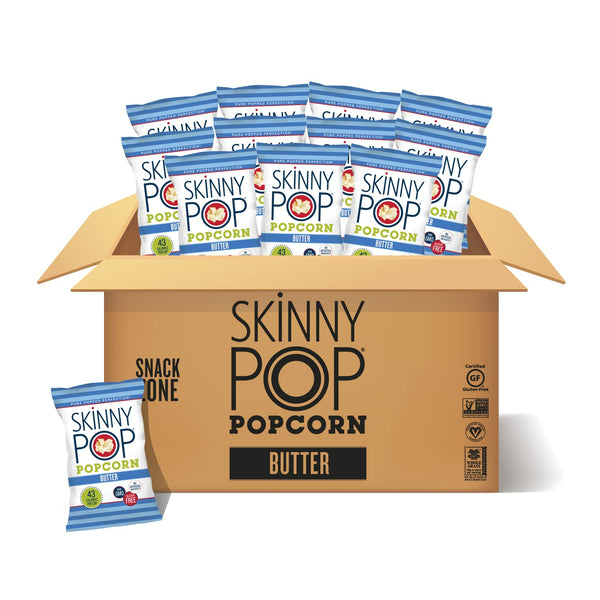 SkinnyPop Butter Popcorn , 12ct, 1oz Individual Snack Size Bags, Skinny Pop,
