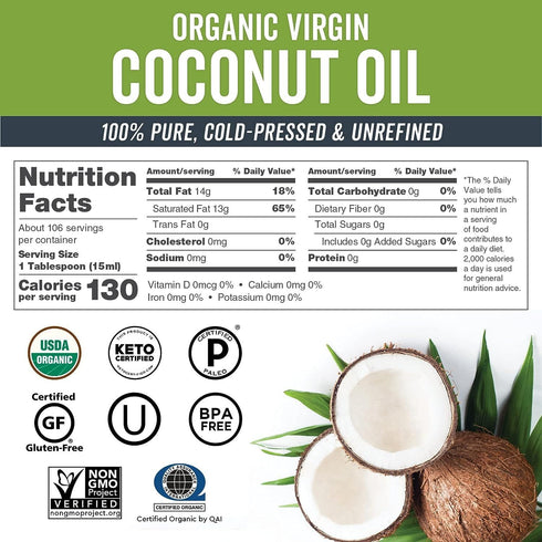 Viva Naturals Organic Coconut Oil, Unrefined Cold-Pressed Cooking Oil, Natural Hair and Skin Oil, 54 oz