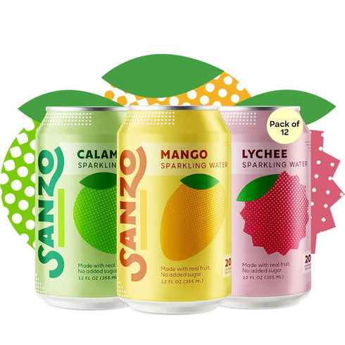 Sanzo Flavored Sparkling Water Variety Pack - 12-Pack - Calamansi (Lime), Lychee