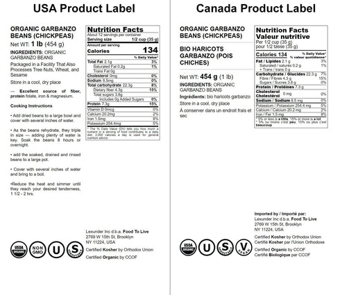 1 Food to Live Organic Garbanzo Beans, Pound Dried Chickpeas, Non-GMO, Kosher, Raw, Sproutable, Bulk