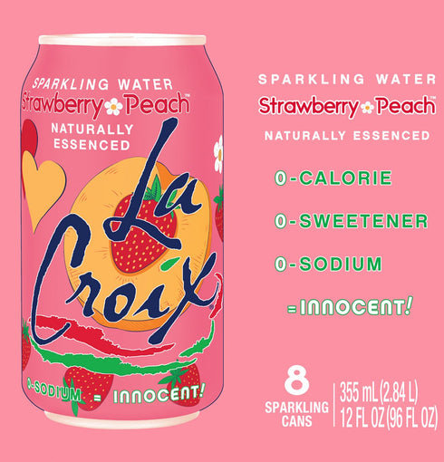 12 Oz (Pack 8) La Croix Sparkling Water, Strawberry Peach, Fl