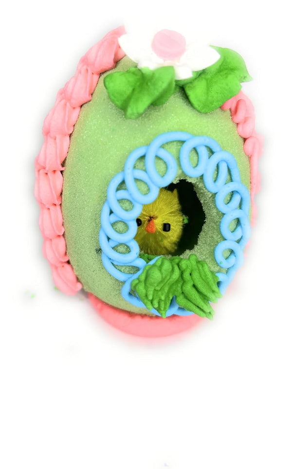 Generic Easter Panoramic Sugar Egg Decoration with Chenille Chick Inside, Edible Flower, Holiday