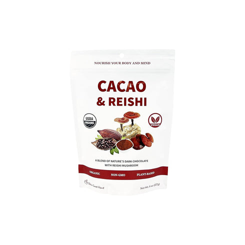Cacao & Reishi Mushroom Blend Powder, 8oz - Organic, Non-GMO, Vegan, Gluten