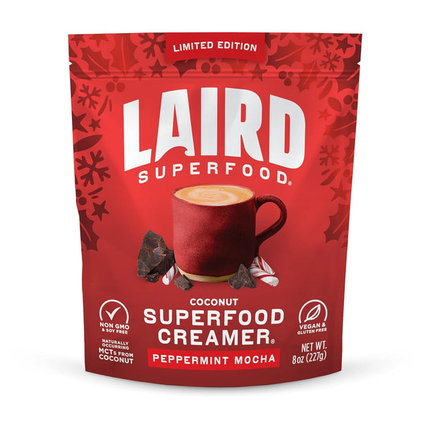 Laird Superfood Non-Dairy Original Superfood Peppermint Mocha Coconut Powder Coffee Creamer, 8 oz. Bag, Gluten Free