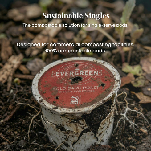 100% (72 Count) Evergreen Compostable Single Serve Coffee Pods - Dark Roast Bold Blend - Arabica Beans
