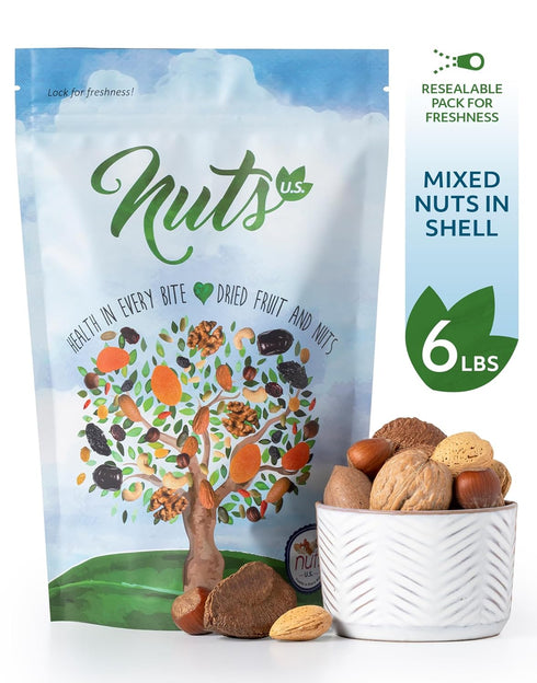 |Packed (6 LBS) NUTS U.S. Mixed Nuts In Shell (Almonds, Walnuts, Hazelnuts, Pecans, Brazil Nuts) | No Added Colors