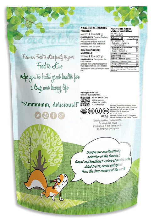 2 Food to Live Organic Blueberry Juice Powder, Pounds - Non-GMO, Unsulfured, Raw, Vegan, Bulk, Great for Juices
