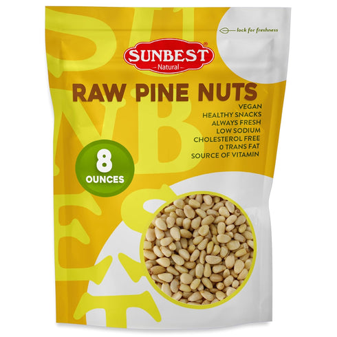 Sunbest Natural Raw Pine Nuts, 8oz Unsalted & Unroasted Shelled Pignoli Nuts