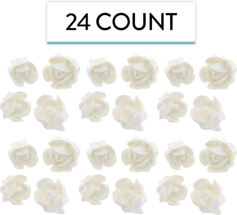 Set, 24 Count Global Sugar Art Edible Royal Icing White Rose Two sizes, for Cake and Cupcake Decorating by Chef Alan
