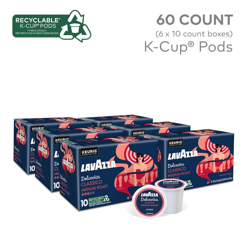 60-Count (6 Packs 10) Lavazza Dolcevita Classico, Single-Serve Keurig K-Cup Pods, Medium Roast Coffee, Box