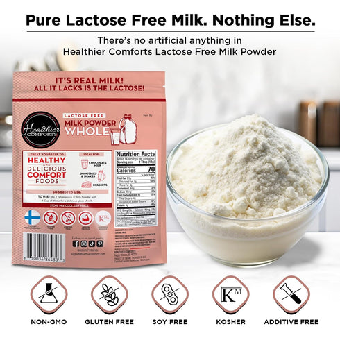 14 (7 oz) Healthier Comforts Lactose Free Whole Milk Powder | Non-GMO, rBST Hormone Free, Kosher, Gluten Free, No