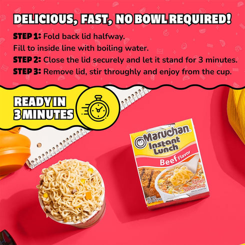 2.25 Oz, Pack 12 Maruchan Instant Lunch Beef