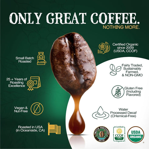 50/50 50% 16-Ounce (Pack 2), The Bean Organic Coffee Company (Half Caff) French Roast, Decaf, Dark Roast, Ground