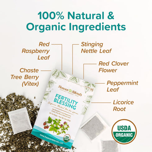 30 Heaven Blends Fertility Blessing Tea for Women Red Raspberry Leaf, Peppermint, Chaste Tree Berry (Vitex), Red
