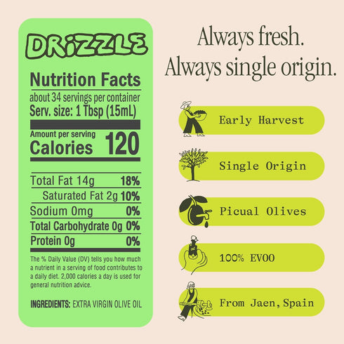11.8 Oz (350ml) Graza Drizzle Extra Virgin Olive Oil, Finishing Oil - High Polyphenol Early Harvest EVOO Finishing Oil