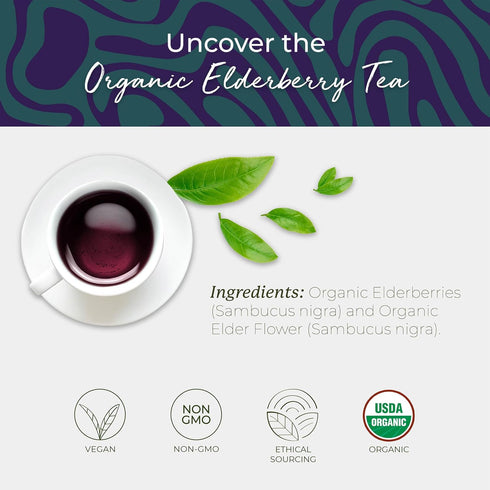 Pack, 100 Starwest Botanicals Organic Elderberry Tea - Caffeine Free Herbal Tea Blend, String Free Sachets, USDA