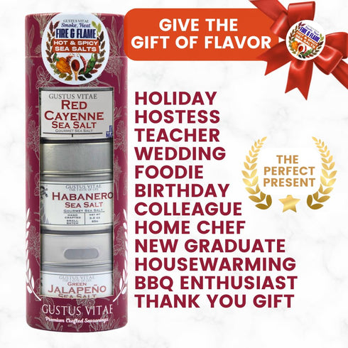 Packaged Set 3 GLP-1 Hot & Spicy Sea Salts: Smoke, Heat, Fire & Flame | Gift of | All Natural, Non GMO Sea Salts |