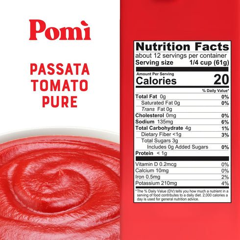 26.46oz Pom Tomato Passata Carton - Creamy, Velvety Italian Tomato Puree with a Touch of Salt, No Additives
