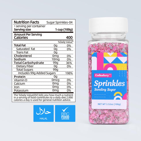 3.5oz Sanding Sugar Edible Silver Glitter Stars Mix, Edible Pink Sugar Sprinkles for Cake Decorating, Sparkling Edible