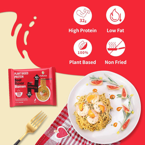 32g 6-Pack Hethstia High-Protein Ramen, Spicy Beef Flavor With Plant-Based Protein, Instant Healthy Ramen Noodle Soup