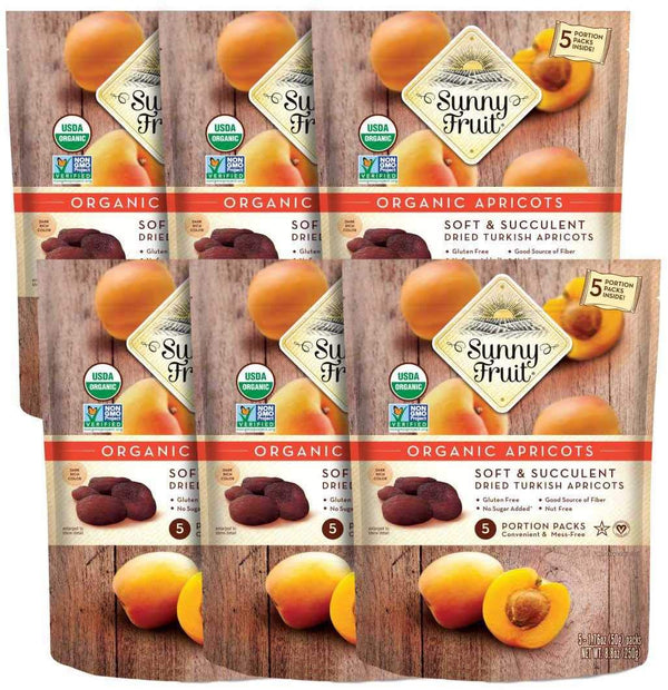 Sunny Fruit Soft Organic Turkish Dried Apricots - 6 Bags (30 Individual