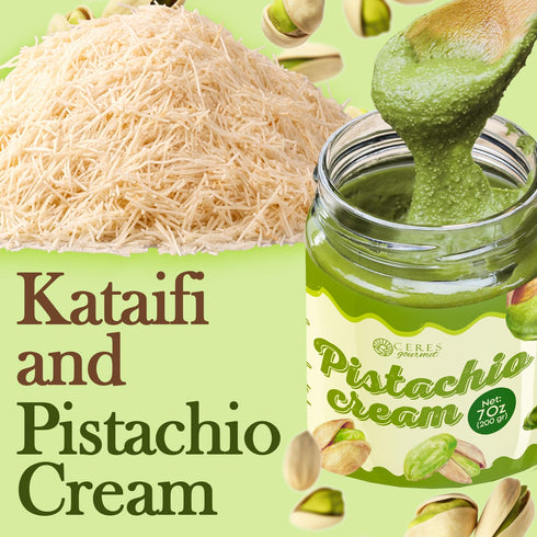 (1.1 lbs) (7 Oz), Kataifi Shredded Fillo Dough & Pistachio Butter Spread Bundle for Dubai Chocolate, Authentic Turkish