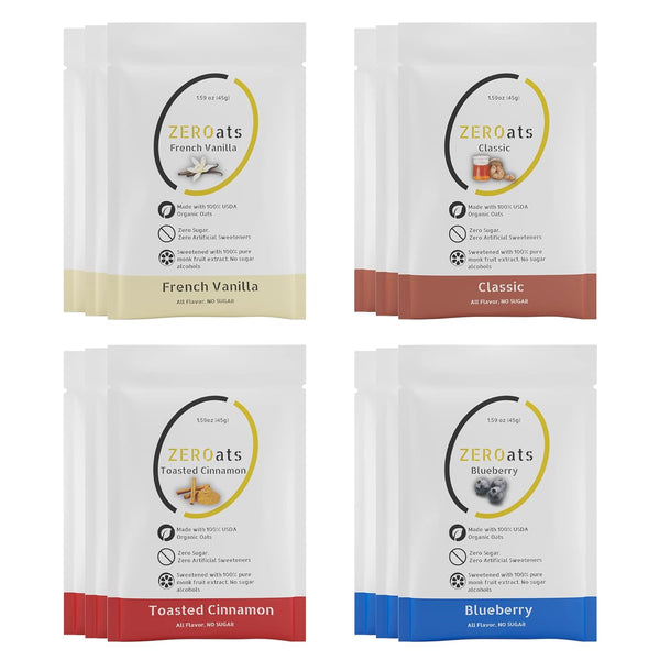 Zeroats Organic Oatmeal - Zero Sugar, Vegan Oats, Sweetened With Monk Fruit (Variety