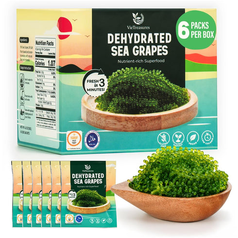 VieTreasures Dehydrated Sea Grapes - 4.2oz (6 x 0.7oz Packs) | Organic