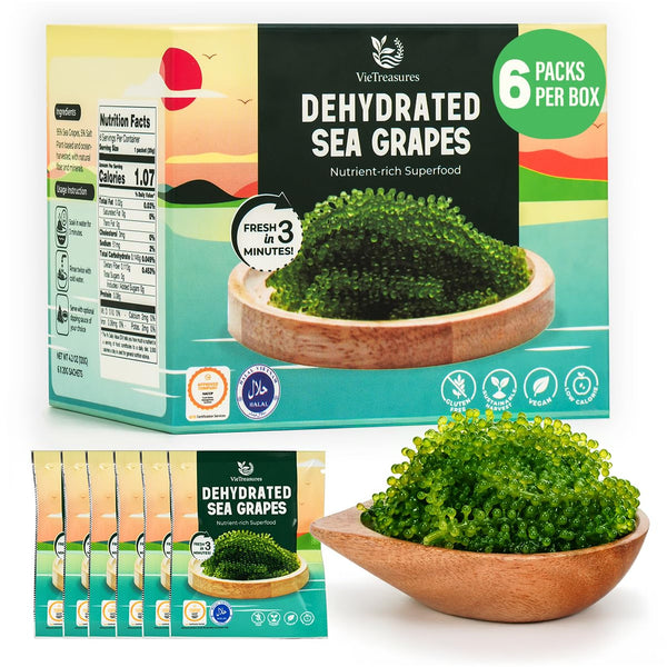 VieTreasures Dehydrated Sea Grapes - 4.2oz (6 x 0.7oz Packs) | Organic
