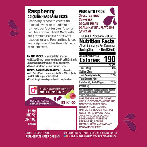 1 (33.8 Oz), Pack 3 Master of Mixes Raspberry Daiquiri & Margarita Drink Mix, Ready To Use, Liter Bottle Fl