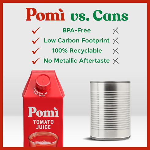 25.36 oz (Pack 6) 100% Pom Tomato Juice fl of - Made from Fresh Italian Pomi Tomatoes - Low Sodium Tomato Juice