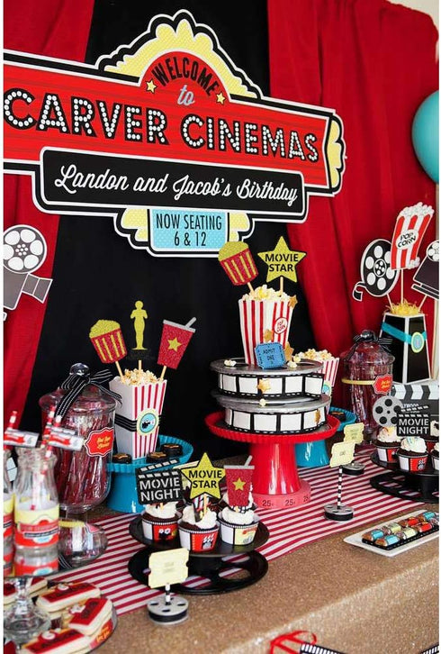 Theater Cupcake Toppers - Cake Decoration for Birthday Movie Night Party Supplies, Set of 24