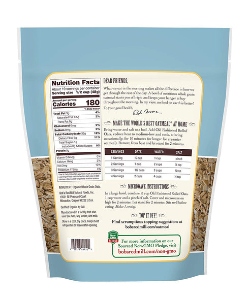 32 OZ (Pack 3) Bob's Red Mill Organic Old Fashioned Rolled Oats