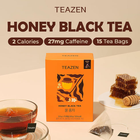 15 (1 Pack) TEAZEN Honey Black Tea Bags, Zero Sugar Black Tea with Honey Tea Bags