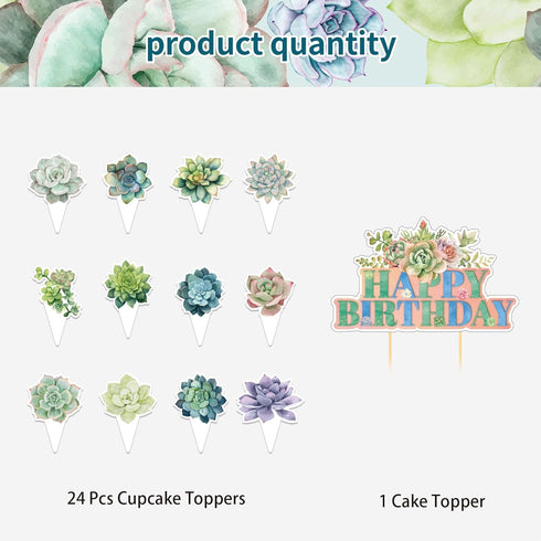 MMBDAMAI 25 Pcs Succulent Plants Cake Decorations Succulent Plants Cake Topper Cupcake Toppers Succulent Birthday Party