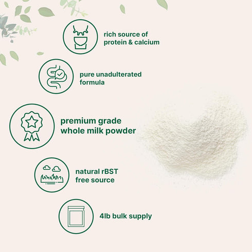 4 lb Micro Ingredients Whole Milk Powder, | Pasture-Raised, rBST-Free | Pure & Rich in Protein | Ideal for Baking