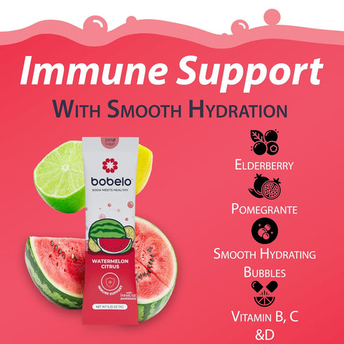 Packets (15ct) Bobelo Self-Carbonating Hydration - Watermelon Citrus Flavor | Low Calorie Electrolyte Drink Mix | Keto