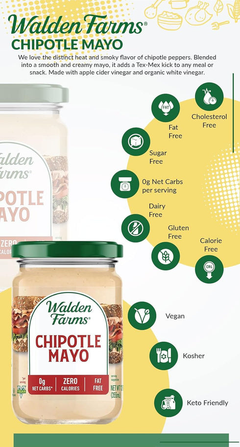 12 oz Walden Farms Chipotle Mayo Zero Calorie, Sugar Free, Keto & Fat Free Spicy Vegan Mayonnaise Alternative