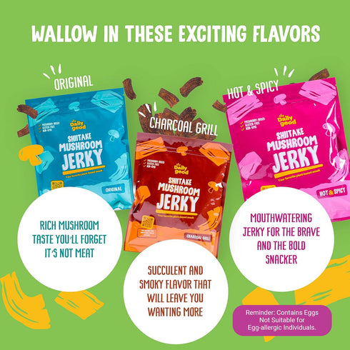 3-Pack Yummy 0.58 lbs., The Daily Good Mushroom Jerky - Snacks, High-Fiber Mushroom Snack, Gluten-Free Food, Contains