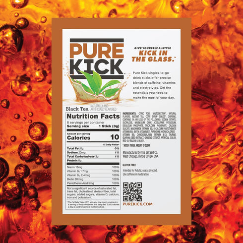 Pack 3 6 18 Pure Kick Black Tea Energy - of - Powdered Drink Mix - Low Calorie - Zero Sugar - Sticks Per Box - Servings